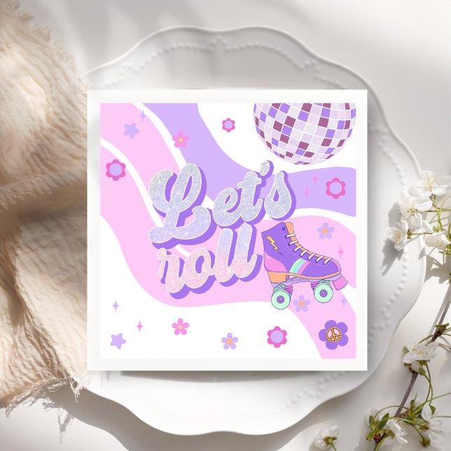 Retro Disco Roller Skate Låt oss Roll 1:a födelsed Pappersservett (Skapare uppladdad)