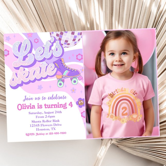 Retro Disco Roller Skate Låt oss Skate 4e födelsed Inbjudningar (Skapare uppladdad)