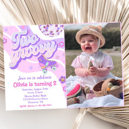 Retro Disco Roller Skate Two Groovy 2nd Birthday Inbjudningar