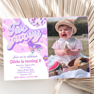 Retro Disco Roller Skate Two Groovy 2nd Birthday Inbjudningar