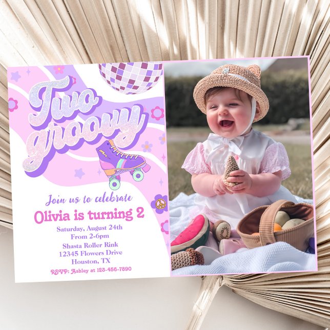 Retro Disco Roller Skate Two Groovy 2nd Birthday Inbjudningar (Skapare uppladdad)