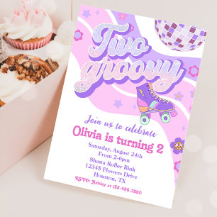 Retro Disco Roller Skate Two Groovy 2nd Birthday Inbjudningar