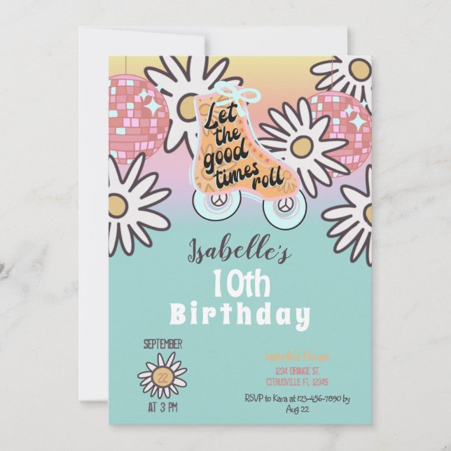 Retro Disco Roller Skating Party Inbjudningar (Framsida)