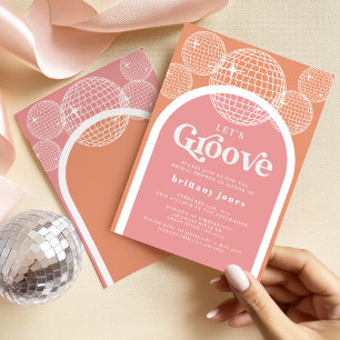 Retro Disco Rosa och Orange Groovy Baby Shower Inbjudningar