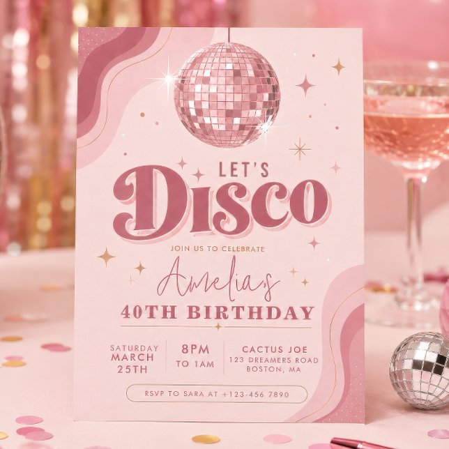 Retro Disco Rose Gold Födelsedag Inbjudningar (Skapare uppladdad)