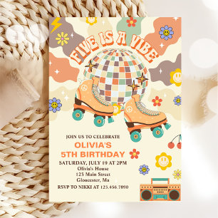 Retro Disco Rullskridsko 5-årsdag Inbjudningar