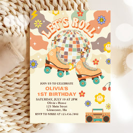 Retro Disco Rullskridsko Let's Roll 1-årsdag Inbjudningar
