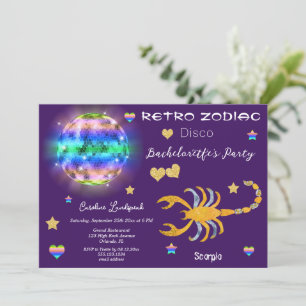 Retro Disco Scorpio Zodiac Sign Bachelorette Inbjudningar