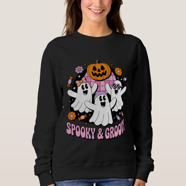 Retro Disco Spöken Spooky och Groovy Halloween T Shirt (Framsida)