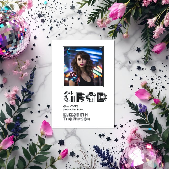 Retro Disco Studenten Photo Meddelande (Retro Disco Graduation Photo Announcement)