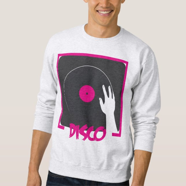 Retro Disco Vinylskiva Design Lång Ärmad Tröja (Framsida)
