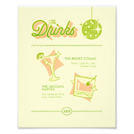 Retro Disco Wedding Bar Menu Fototryck