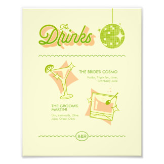 Retro Disco Wedding Bar Menu Fototryck
