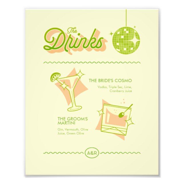 Retro Disco Wedding Bar Menu Fototryck (Framsidan)