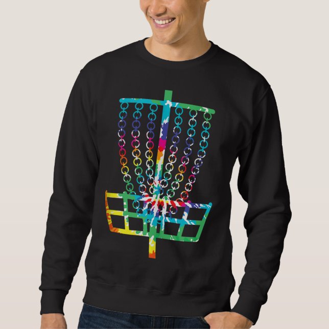 Retro Disk Golf Basket Hippie Rainbow Tie Dye Disk Lång Ärmad Tröja (Framsida)