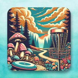 Retro Disk Golf Psychedelic Art Fyrkantigt Klistermärke