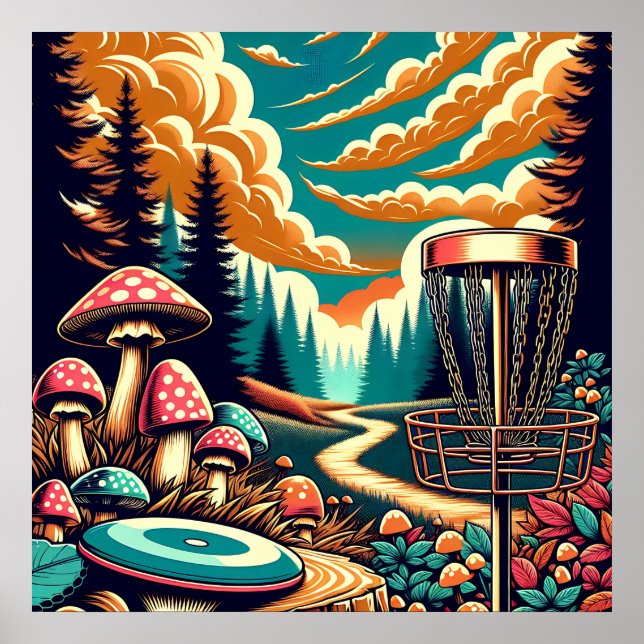 Retro Disk Golf Psychedelic Art Poster (Framsidan)