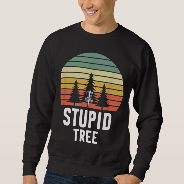 Retro Disk Golf Stupid Träd Funny Frisbee Golf Gif Lång Ärmad Tröja (Framsida)
