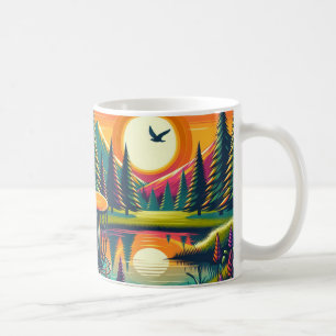 Retro Disk Golf Sunset och Träd Kaffemugg