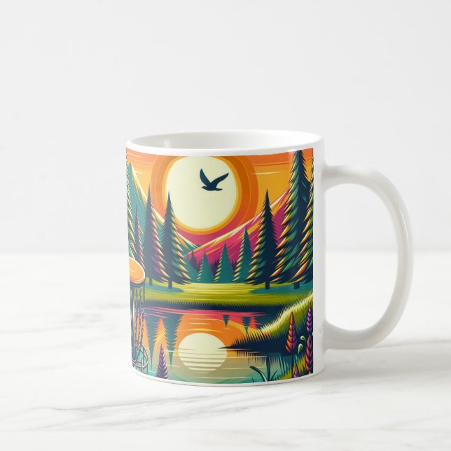 Retro Disk Golf Sunset och Träd Kaffemugg (Höger)