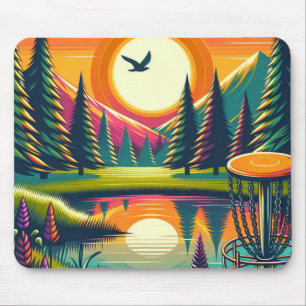 Retro Disk Golf Sunset och Träd Musmatta