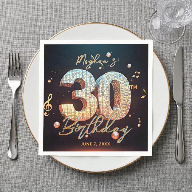 Retro Diskoboll Musik Tema 30-års Födelsedagsfest Pappersservett (Skapare uppladdad)