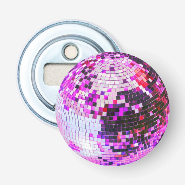 Retro diskokula glitter glitter rosa födelsedag flasköppnare (Framsidan)