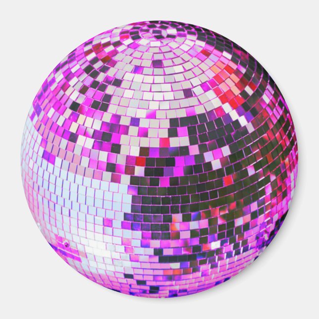 Retro diskokula glitter glitter rosa födelsedag magnet (Framsidan)