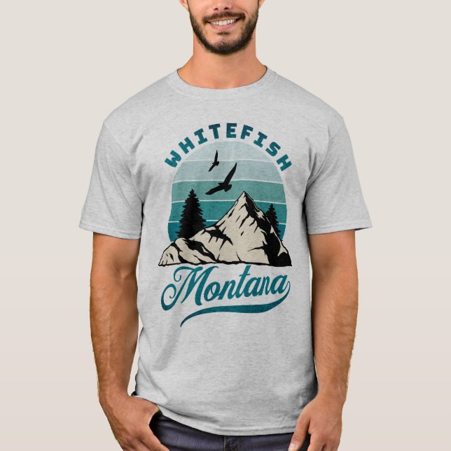Retro Distress Blue Whitefish Montana MT T Shirt (Framsida)