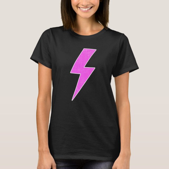 Retro Distress Front & Back ROSA & WHITE Lightni T Shirt (Framsida)