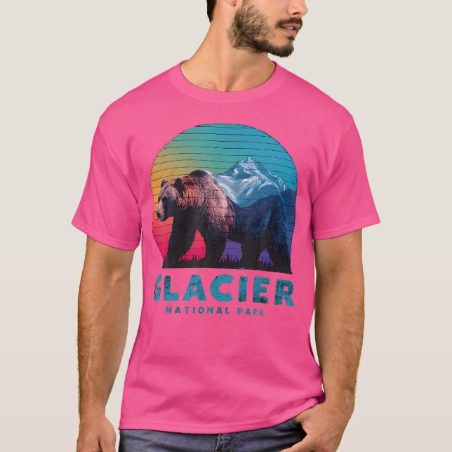 Retro Distress Glacier Bear Glacier National Par T Shirt (Framsida)
