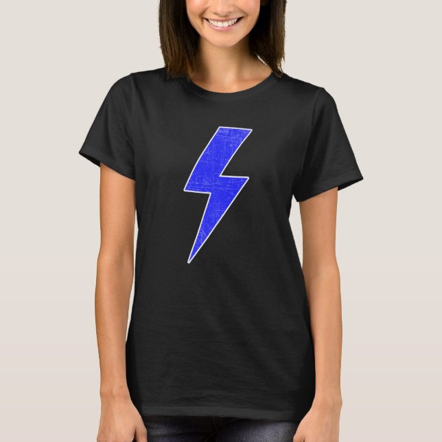 Retro Distressed BLUE & WHITE Lightning Bolt T Shirt (Framsida)