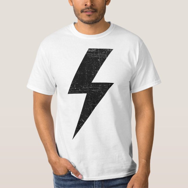 Retro Distressed Bolt Lightning Black  T Shirt (Framsida)