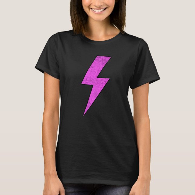 Retro Distressed Front & Back PINK Lightning Bolt  T Shirt (Framsida)