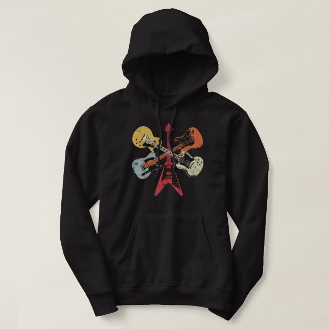 Retro Distressed Gitarr Kollektion Rock Musik Fan Hoodie (Design framsida)