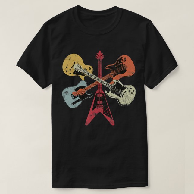 Retro Distressed Gitarr Kollektion Rock Musik Fan T Shirt (Design framsida)