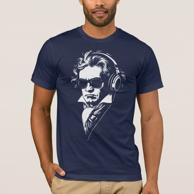 Retro DJ Beethoven ansiktsporträtt T Shirt (Framsida)