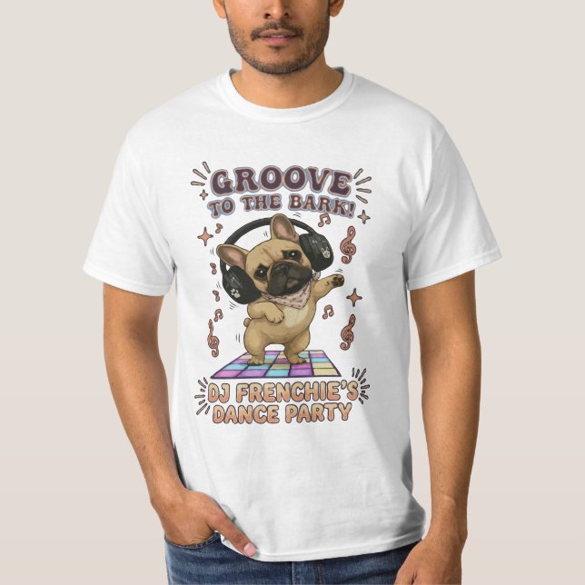 Retro DJ Frenchie Dansfest Grafisk T Shirt (Framsida)