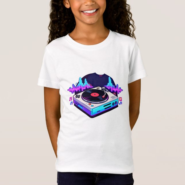 Retro DJ Turntable Music Lover Kids Design T Shirt (Framsida)