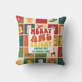 Retro Djärv Färgglad Familjenamn Jul Högtid Kudde