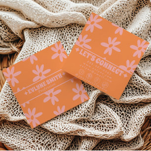 Retro djärv rosa orange groovy blommig girl funky fyrkantigt visitkort