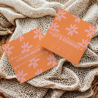 Retro djärv rosa orange groovy blommig girl funky fyrkantigt visitkort