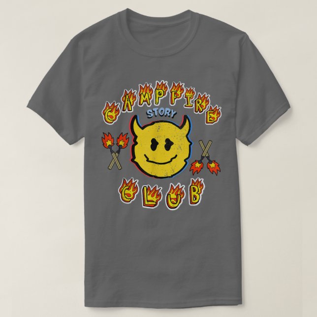Retro Djävulen Ansikte Sticker Spooky Campfire Klu T Shirt (Design framsida)