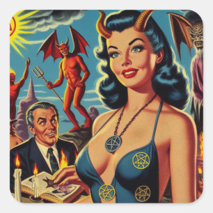 Retro Djävulen Girl Fyrkantigt Klistermärke