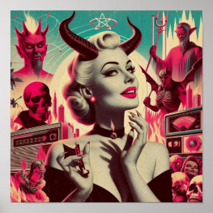 Retro Djävulsk Kvinna Collage Poster