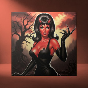 Retro Djävulsk Pin-up Kakelplatta