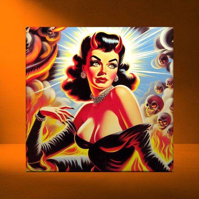 Retro Djävulsk Pinup Kakelplatta (Skapare uppladdad)