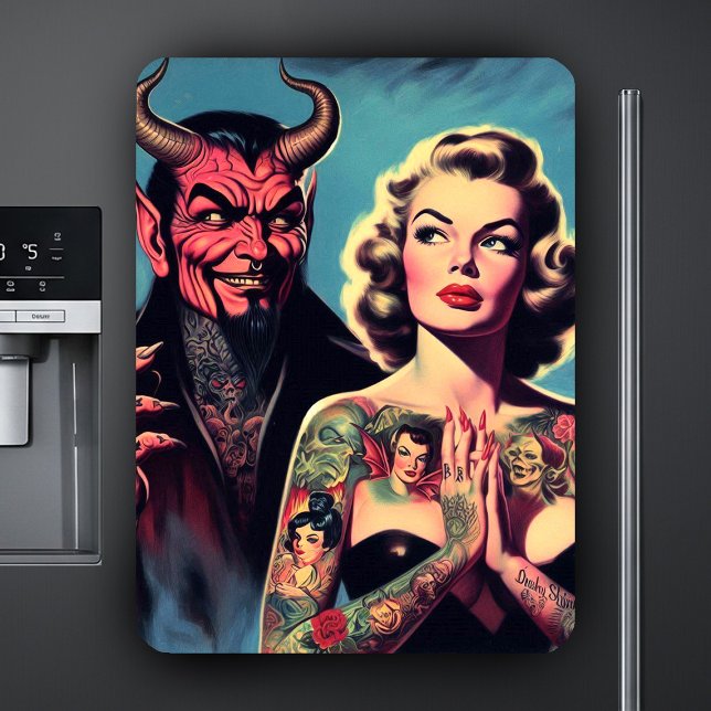 Retro Djävulstatuerad Pin-up Magnet (Skapare uppladdad)