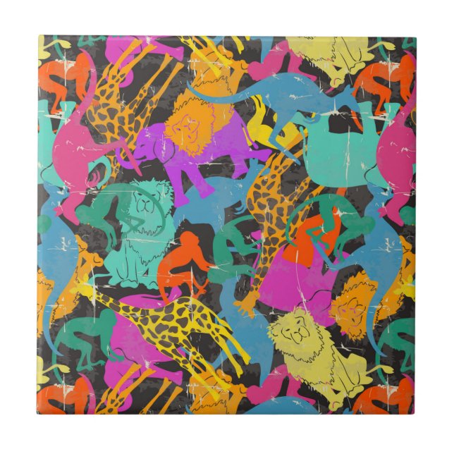 Retro djurt Silhouettesmönster Kakelplatta (Framsidan)