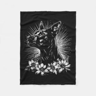 Retro Doberman Pinscher Hund älskare Tattoo Stil _ Fleecefilt